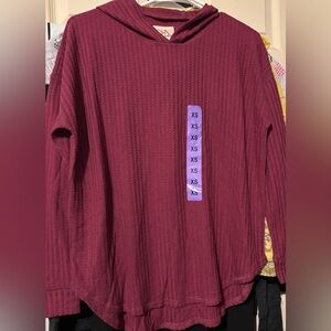 Burgundy Hooded Long Sleeve Top